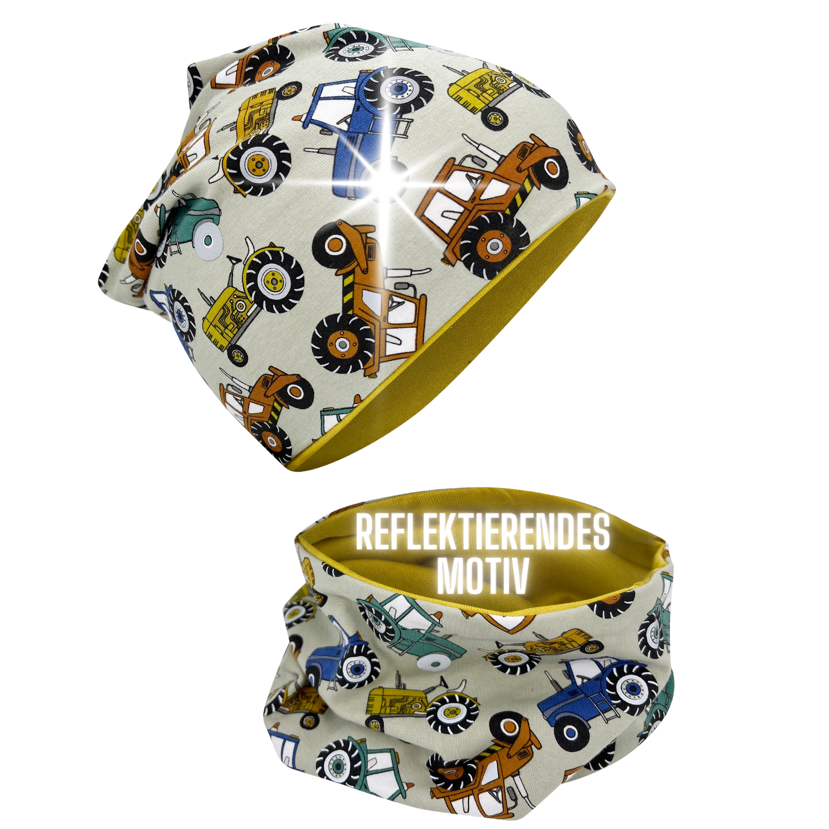 Completo cappello e scalda collo riflettente per bambino - Trattore