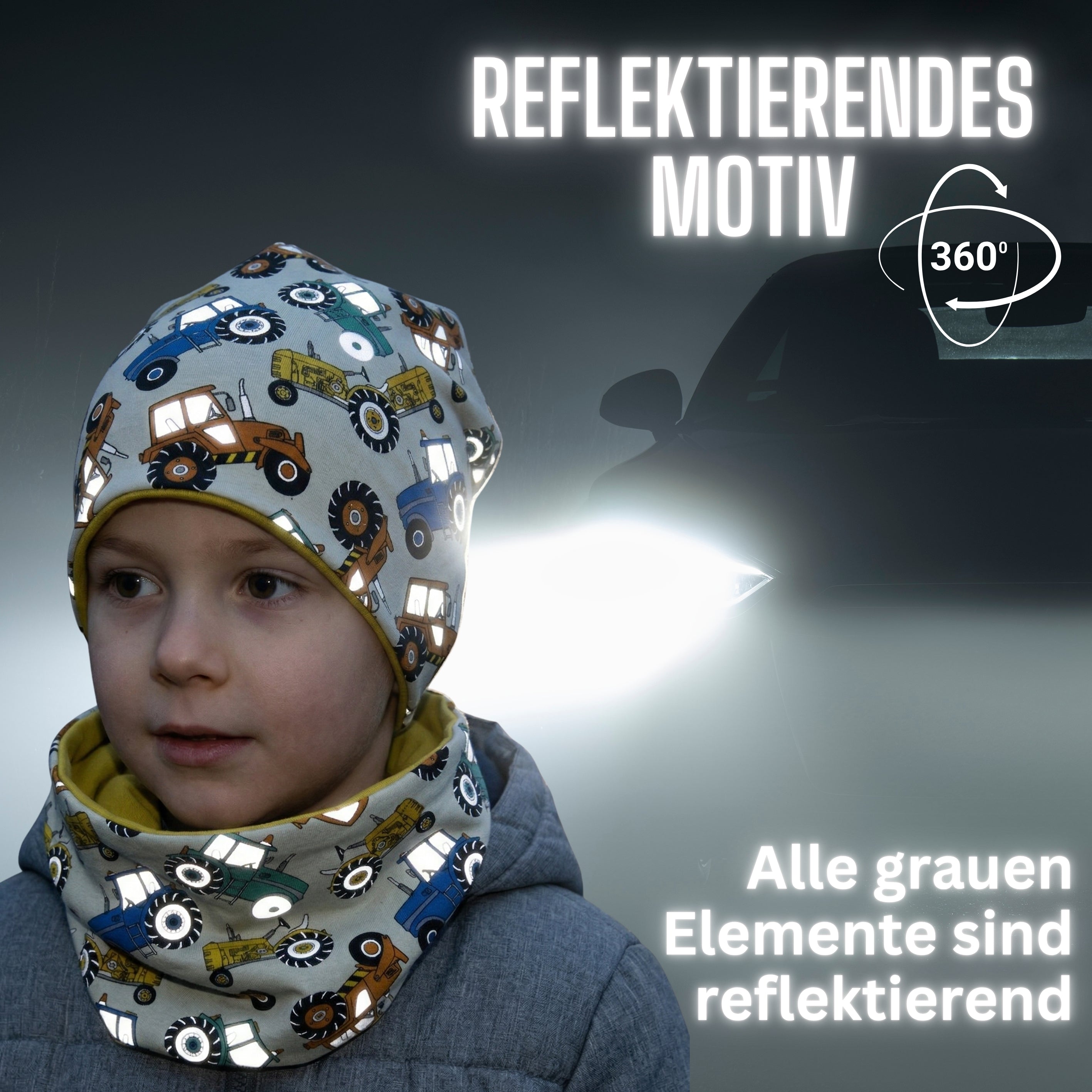 Completo cappello e scalda collo riflettente per bambino - Trattore