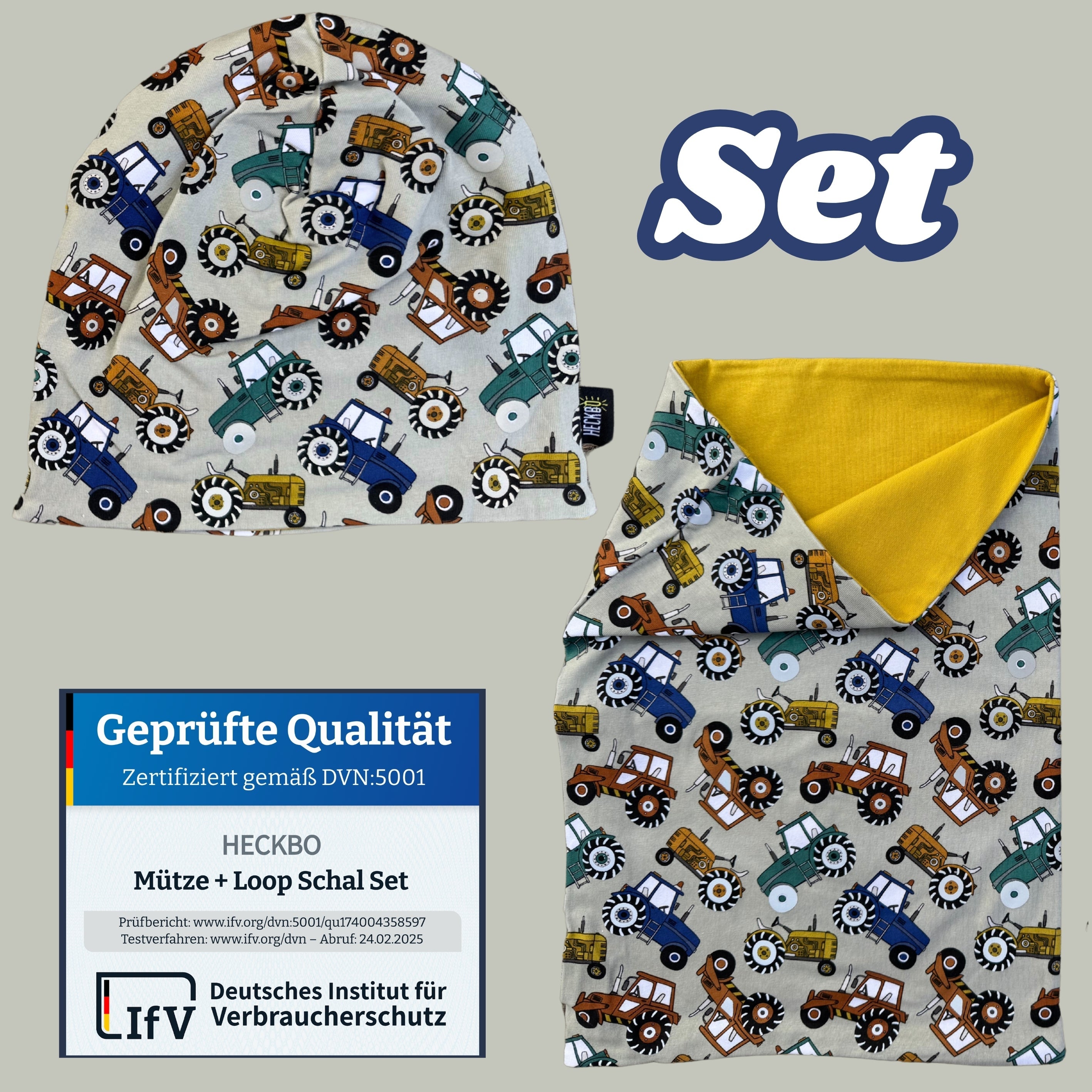 Completo cappello e scalda collo riflettente per bambino - Trattore