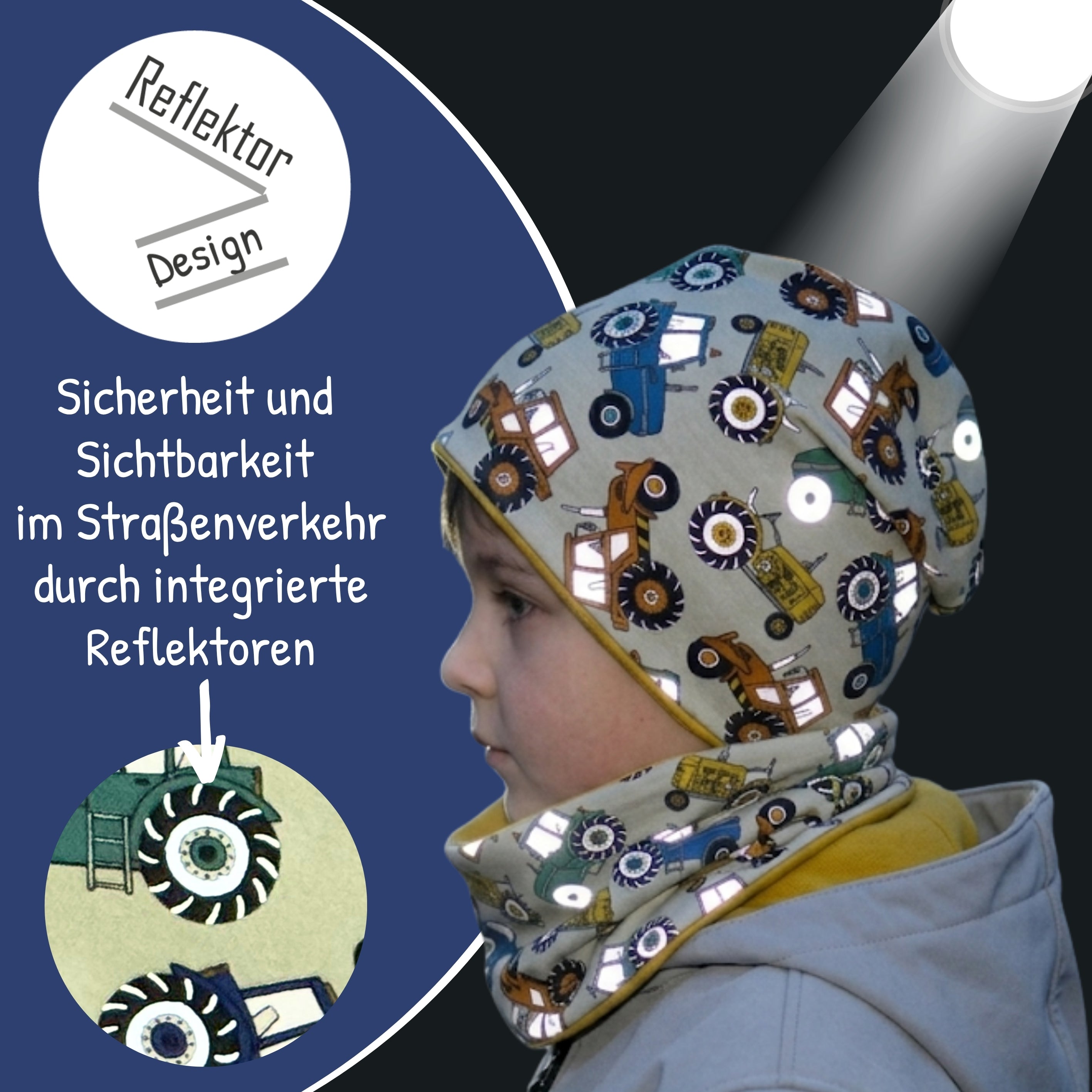 Completo cappello e scalda collo riflettente per bambino - Trattore