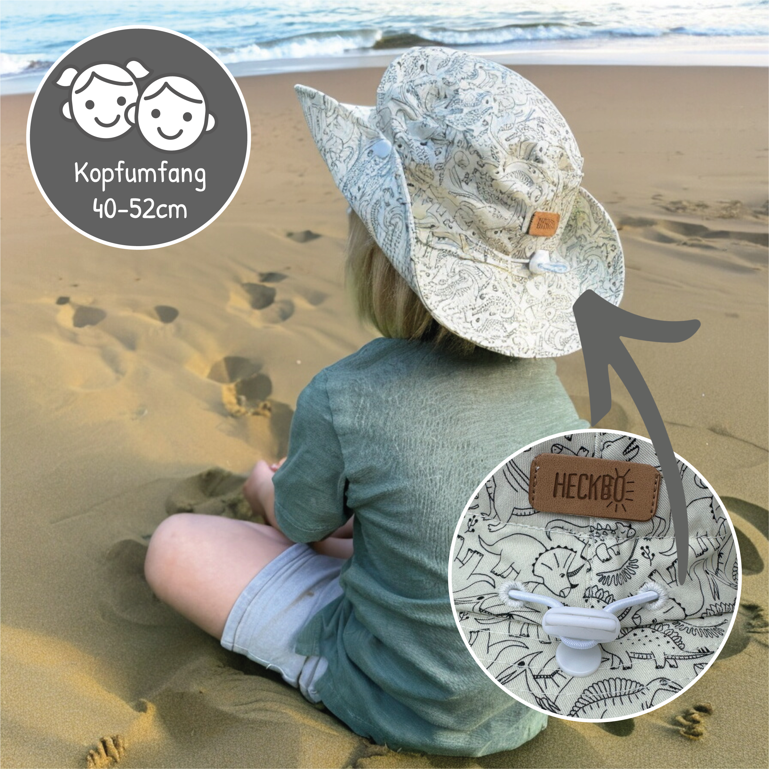 Cappellino parasole per neonati Dinosauri 6 - 24 mesi