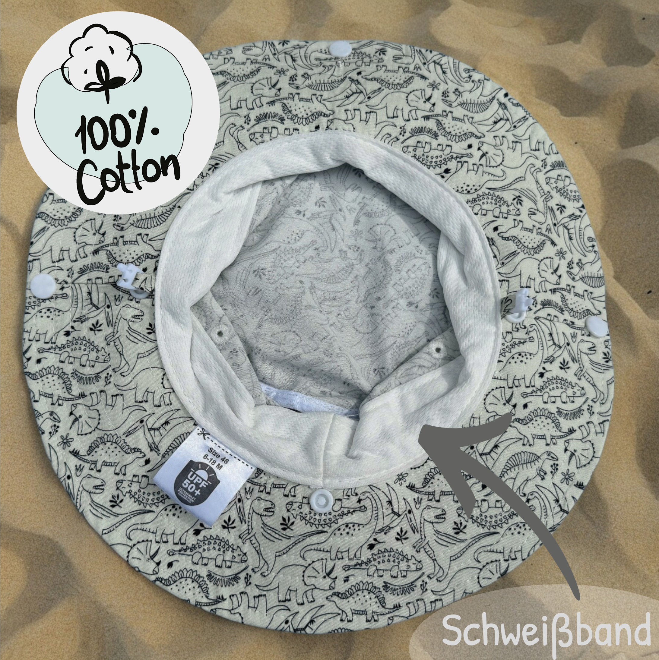 Cappellino parasole per neonati Dinosauri 6 - 24 mesi