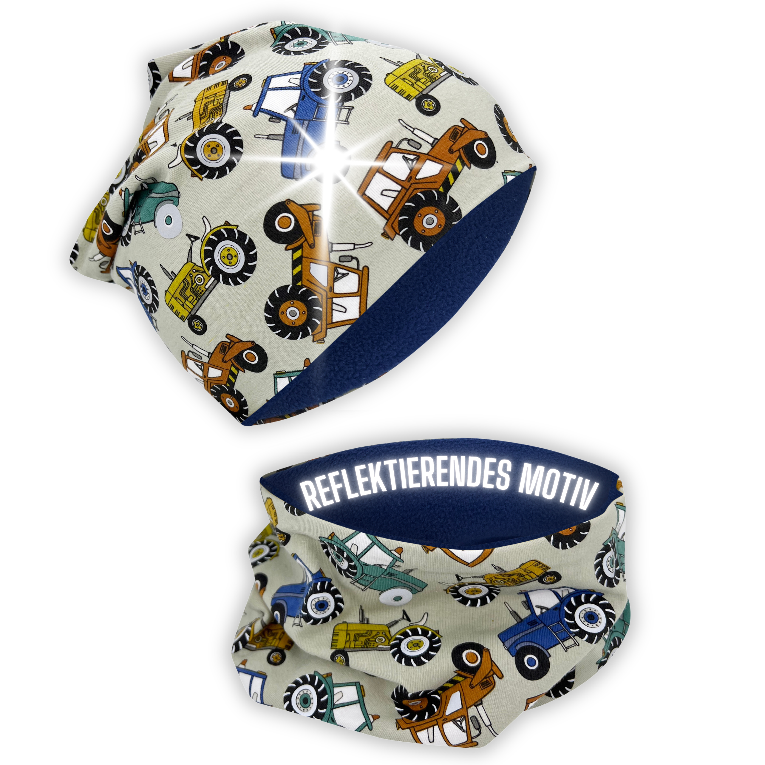 Completo cappello e scalda collo riflettente per bambino - Trattore