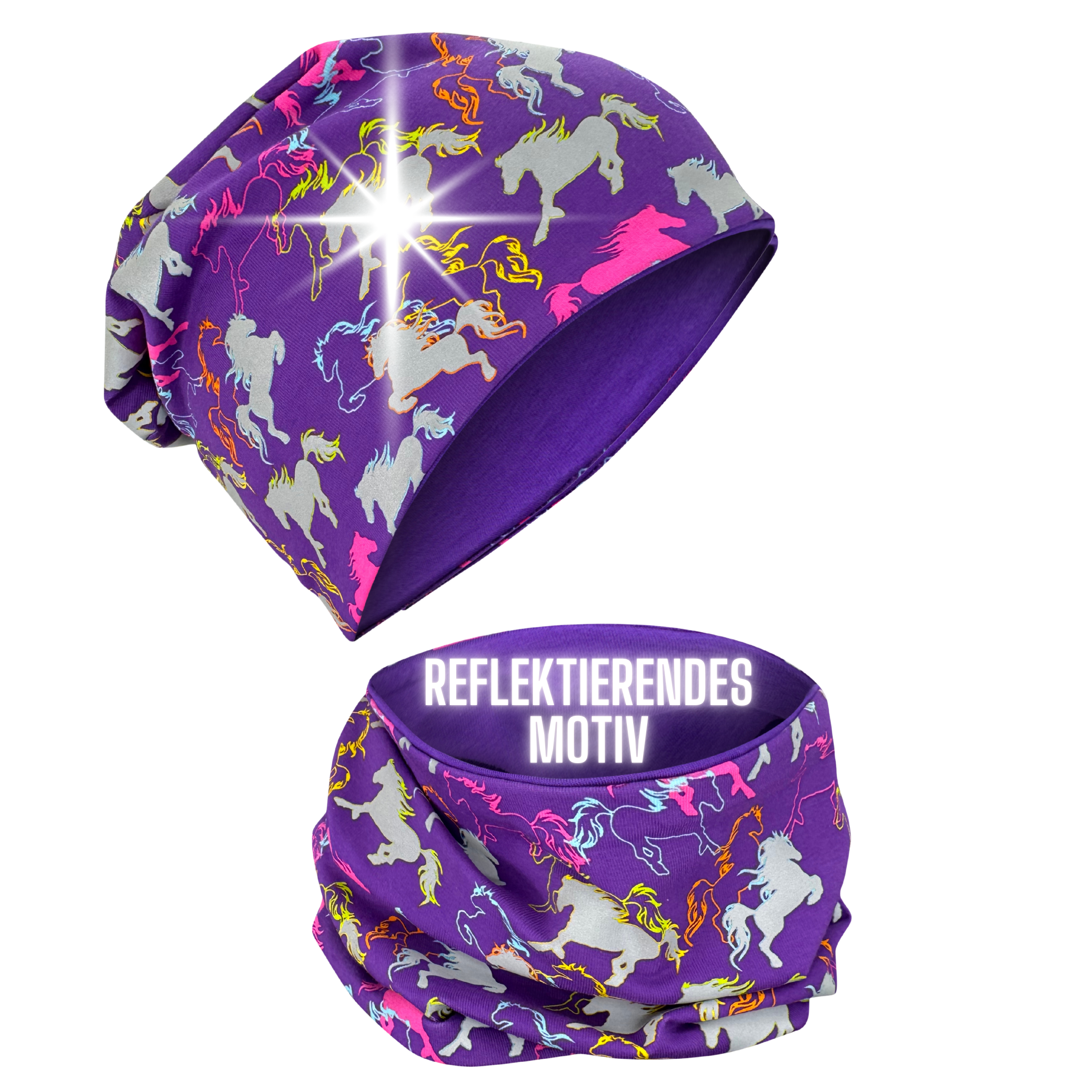 Kinder Riflettore Cappello e Scaldacollo Cavallo