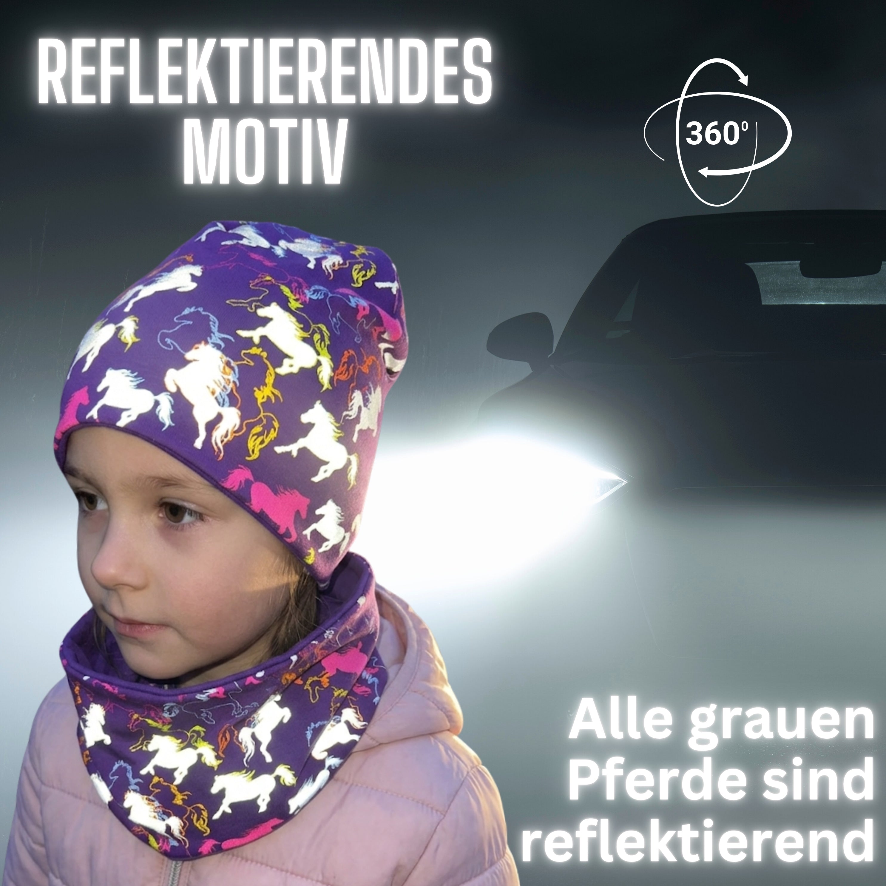 Kinder Riflettore Cappello e Scaldacollo Cavallo