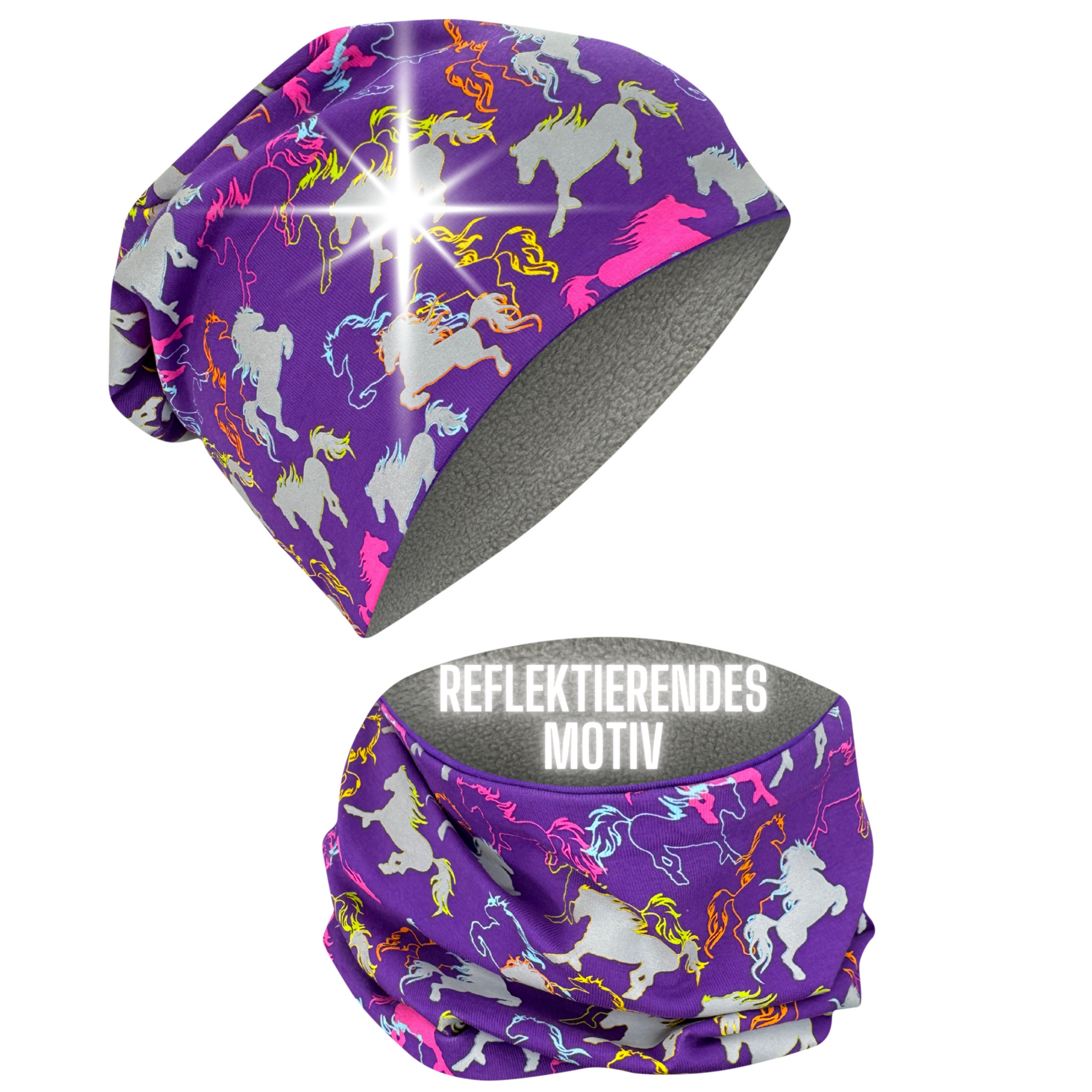 Kinder Riflettore Cappello e Scaldacollo Cavallo