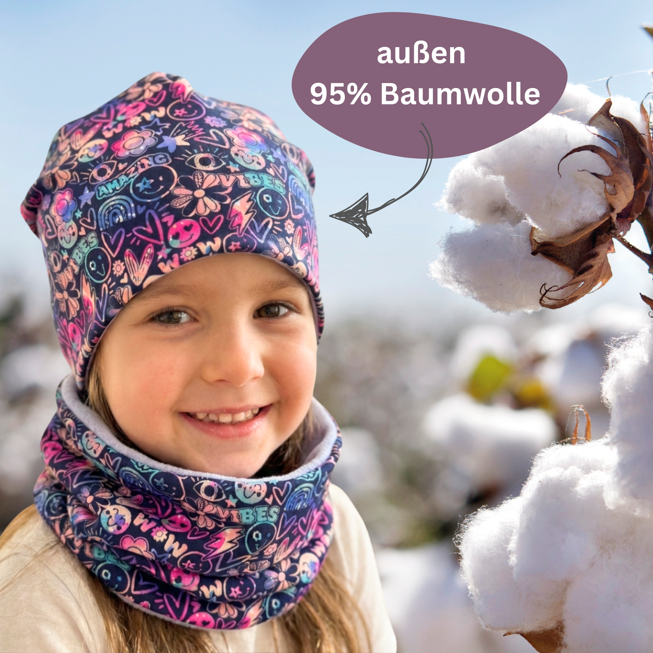 Berretto e scaldacollo per bambini - Flower Power